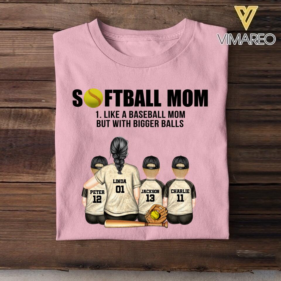 Personalized Softball Mom Like A Baseball Mom But With Bigger Balls Tshirt QTDT2406