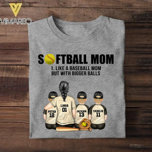 Personalized Softball Mom Like A Baseball Mom But With Bigger Balls Tshirt QTDT2406