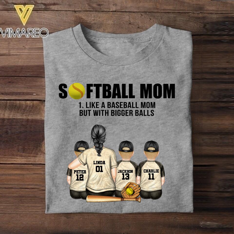 Personalized Softball Mom Like A Baseball Mom But With Bigger Balls Tshirt QTDT2406