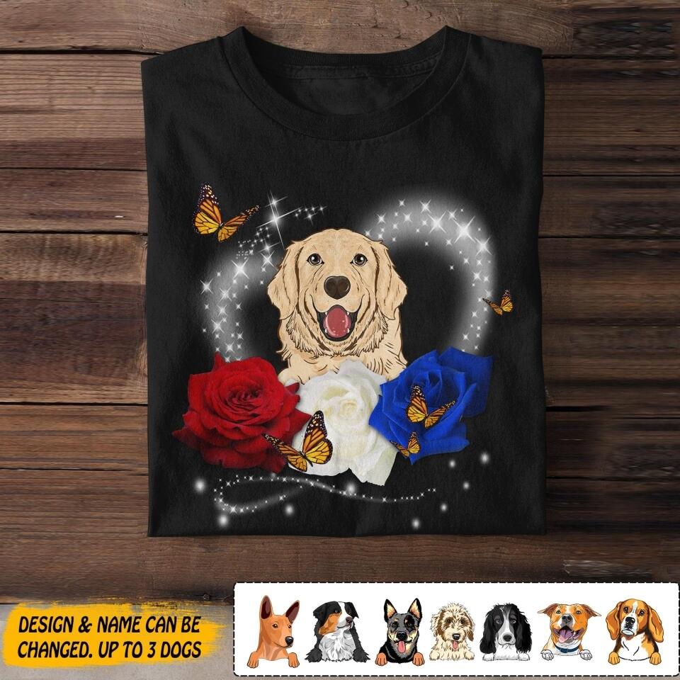 Personalized Heart Dog & Rose Tshirt Printed NQDT3006