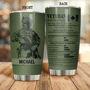 Personalized Canadian Veterans Nutrition Facts Tumbler Printed QTDT0107