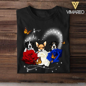 Personalized Heart Dog & Rose Tshirt Printed NQDT3006