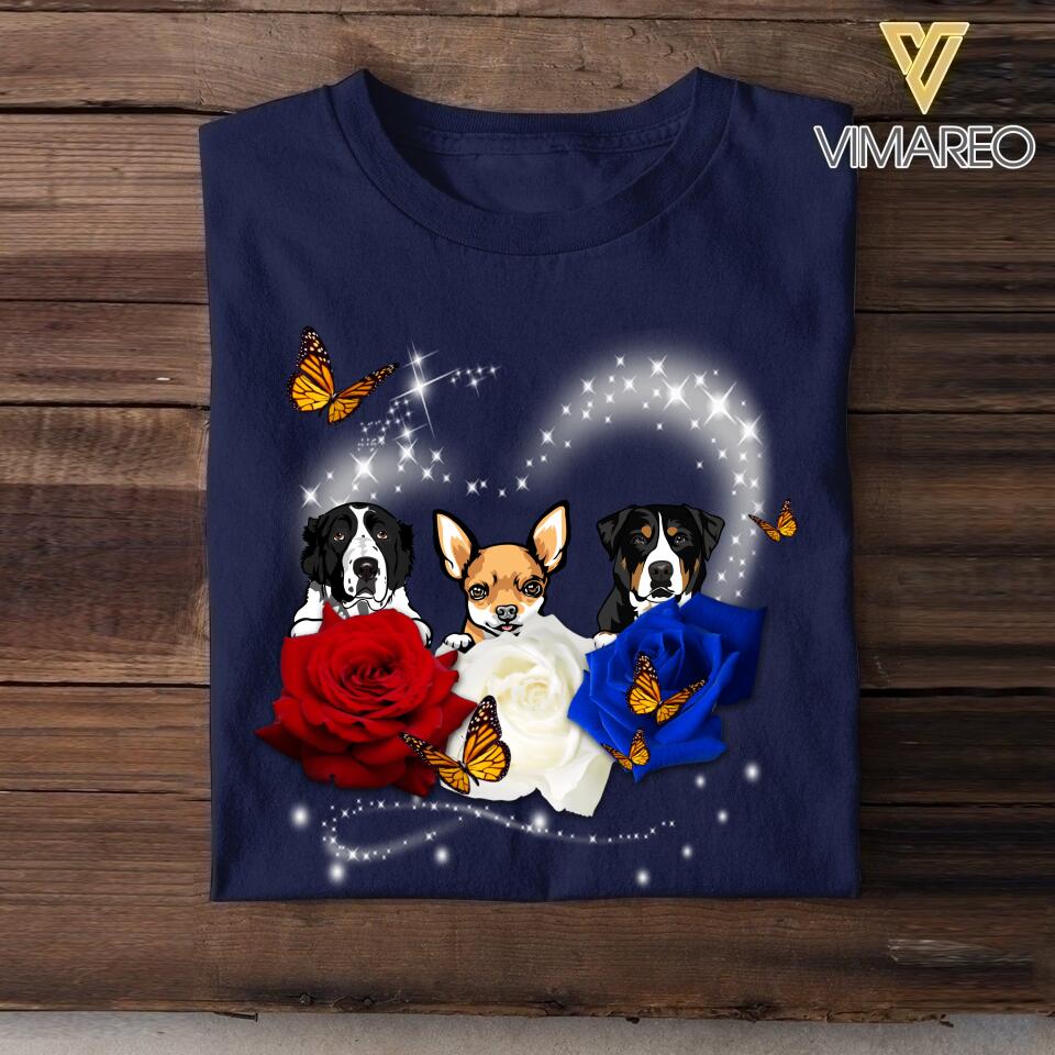 Personalized Heart Dog & Rose Tshirt Printed NQDT3006