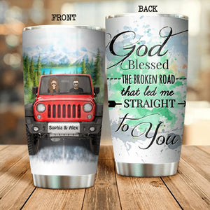 Personalized God Blessed The Broken Road That Led Me Straight To You Jeep Couple Tumbler Printed QTDT0207