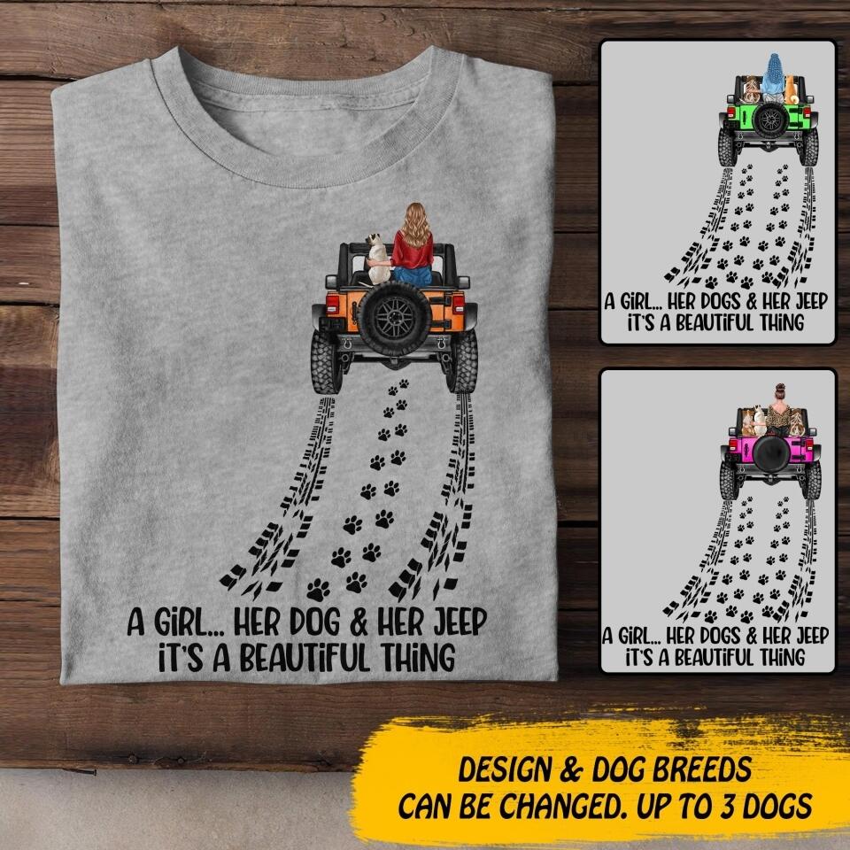 Personalized Girl Love Jeep & Dog Tshirt Printed 22JUY-DT04