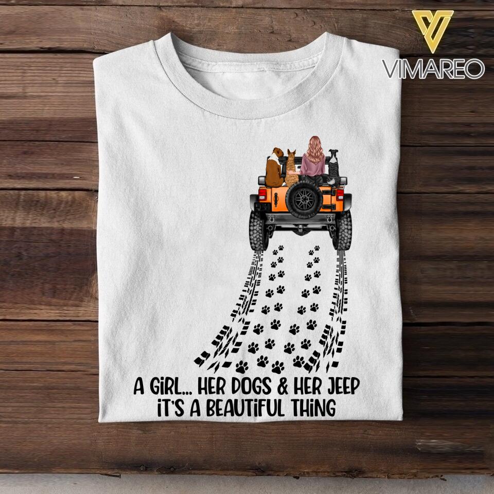 Personalized Girl Love Jeep & Dog Tshirt Printed 22JUY-DT04