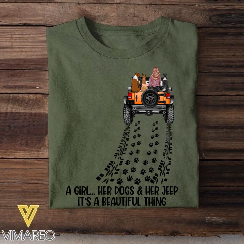 Personalized Girl Love Jeep & Dog Tshirt Printed 22JUY-DT04