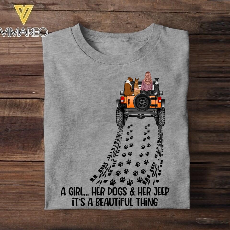 Personalized Girl Love Jeep & Dog Tshirt Printed 22JUY-DT04