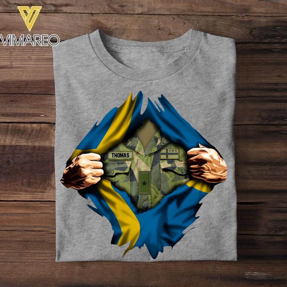 Personalized Swedish Soldier/Veterans Tshirt Printed 22JUY-DT04