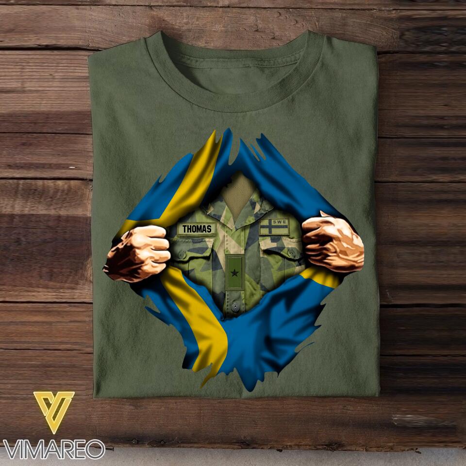 Personalized Swedish Soldier/Veterans Tshirt Printed 22JUY-DT04