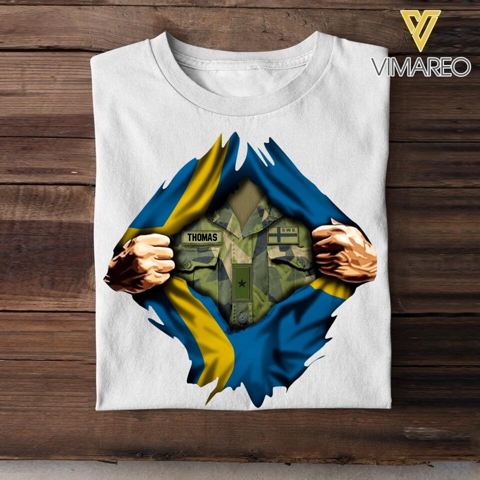 Personalized Swedish Soldier/Veterans Tshirt Printed 22JUY-DT04