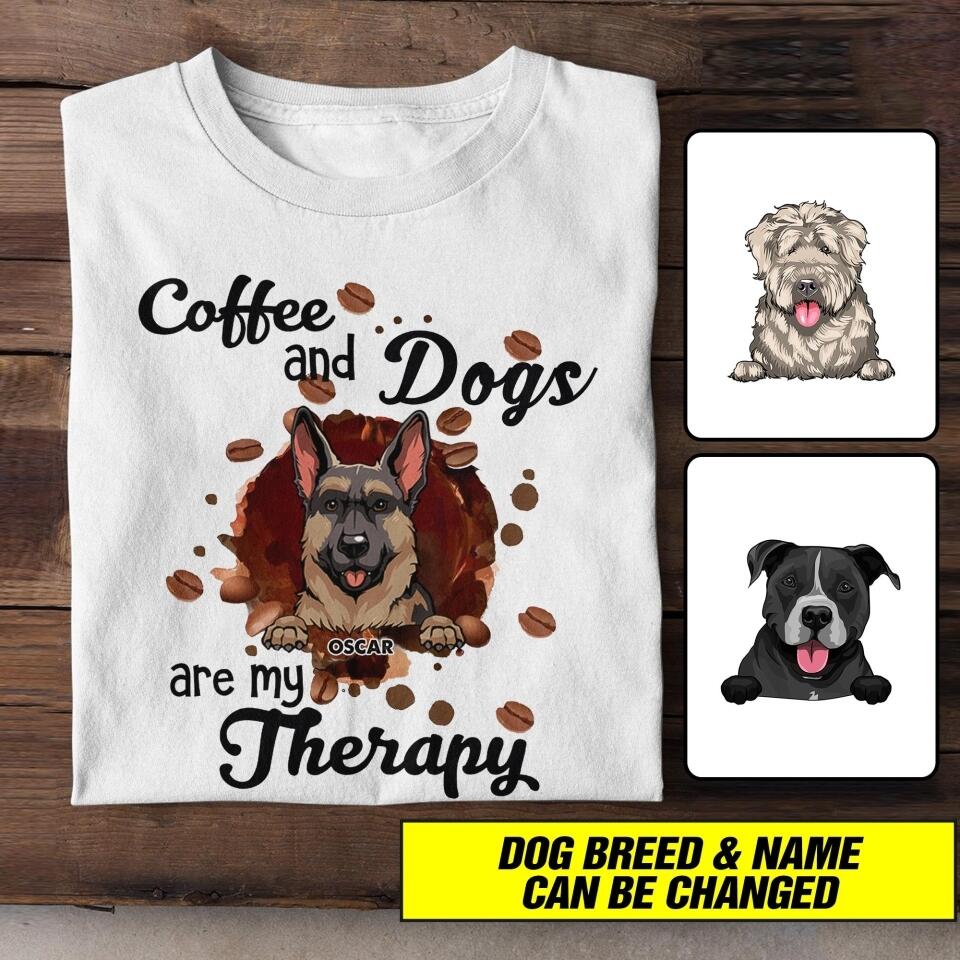 Personalized Coffee And Dogs Are My Therapy  Tshirt Printed NQHC0507