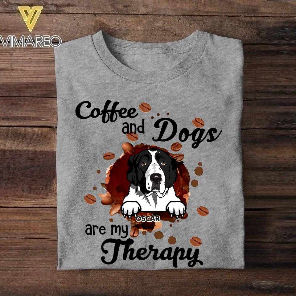 Personalized Coffee And Dogs Are My Therapy  Tshirt Printed NQHC0507