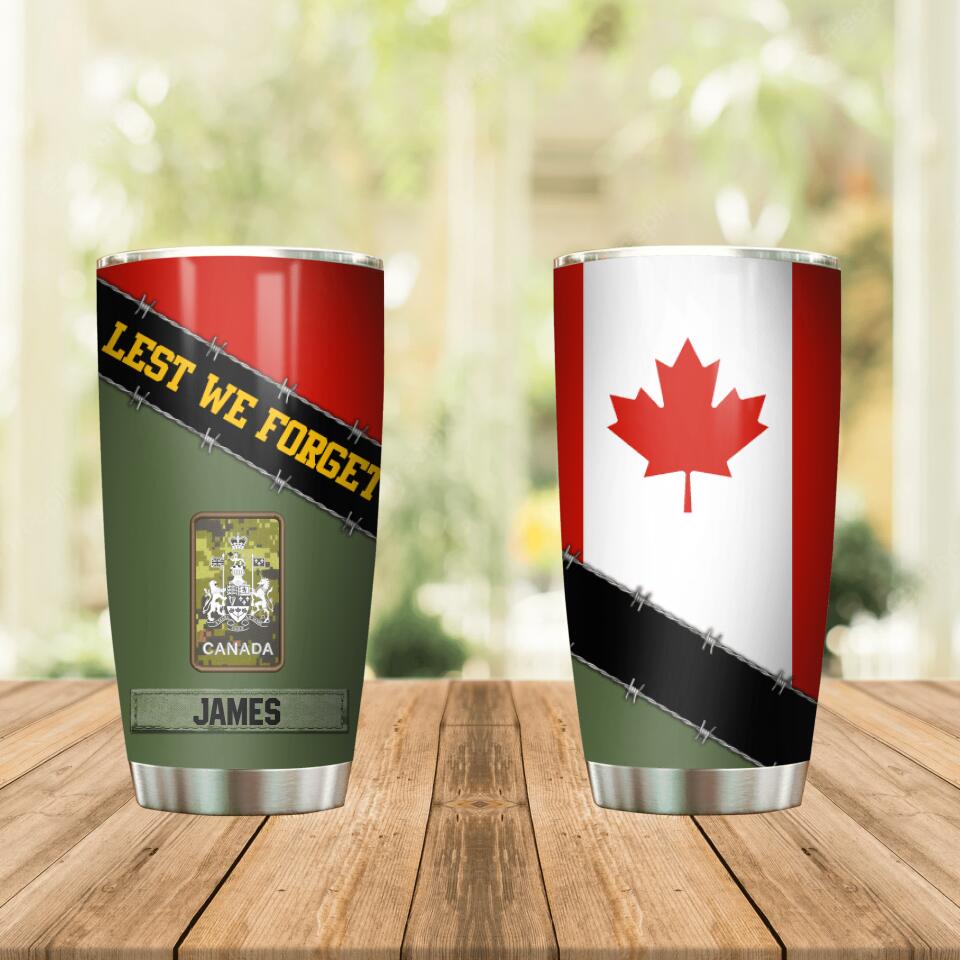 Personalized Canadian Veteran/ Solider Lest We Forget Tumbler Printed QTDT0507