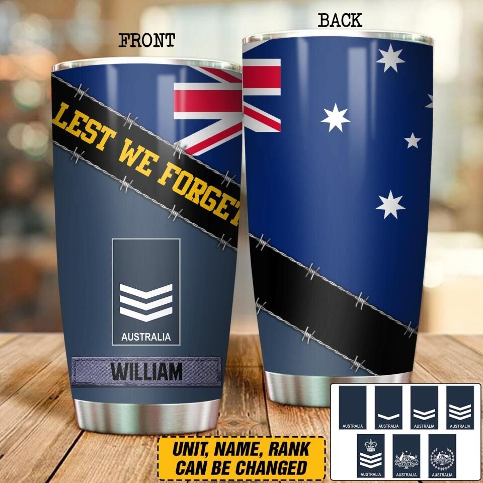 Personalized Australian Veteran/ Solider Lest We Forget Tumbler Printed QTDT0507