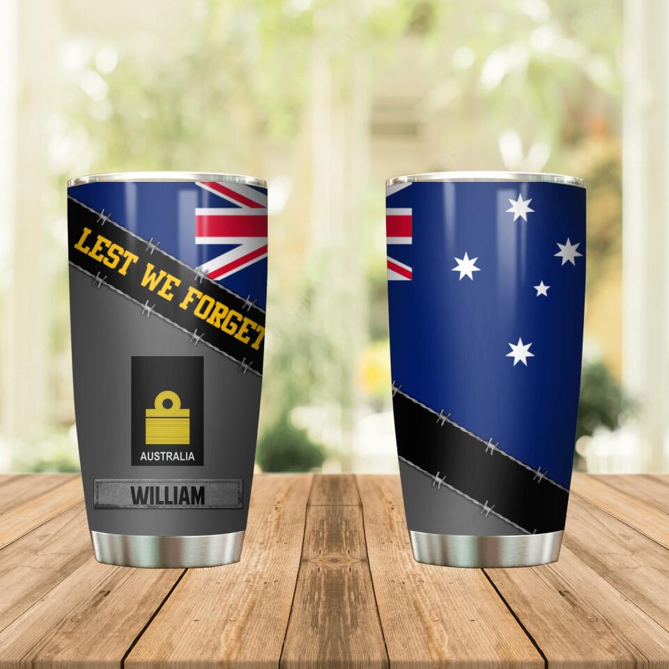 Personalized Australian Veteran/ Solider Lest We Forget Tumbler Printed QTDT0507