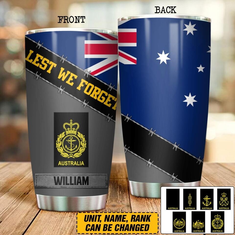 Personalized Australian Veteran/ Solider Lest We Forget Tumbler Printed QTDT0507