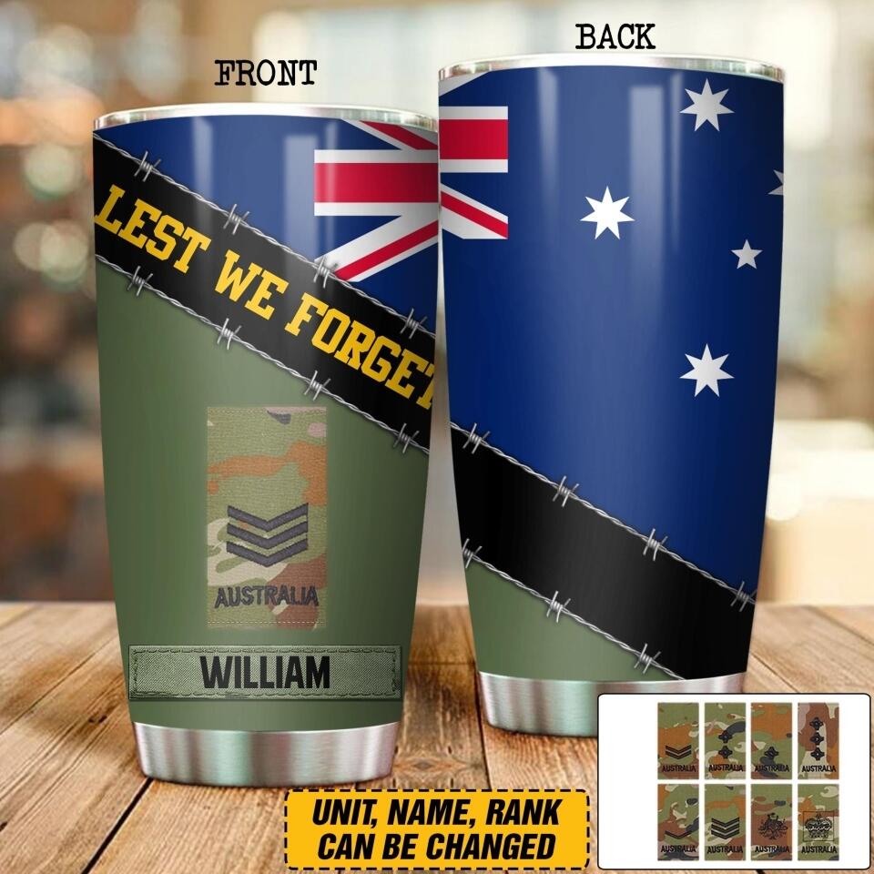 Personalized Australian Veteran/ Solider Lest We Forget Tumbler Printed QTDT0507