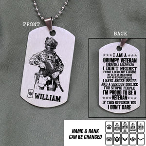 Personalized Canadian Veterans/Soldier Dog Tag Printed 22JUY-DT06