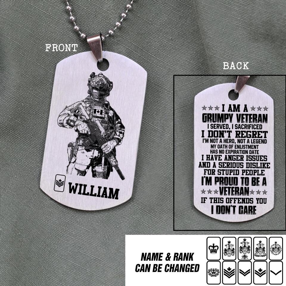 Personalized Canadian Veterans/Soldier Dog Tag Printed 22JUY-DT06