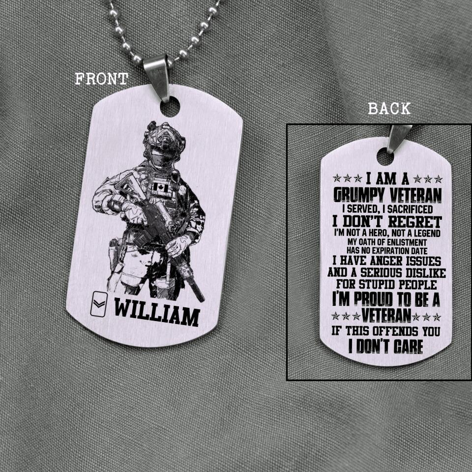 Personalized Canadian Veterans/Soldier Dog Tag Printed 22JUY-DT06