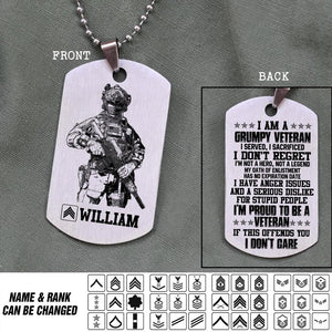 Personalized US Veterans/Soldier Dog Tag Printed 22JUY-DT06