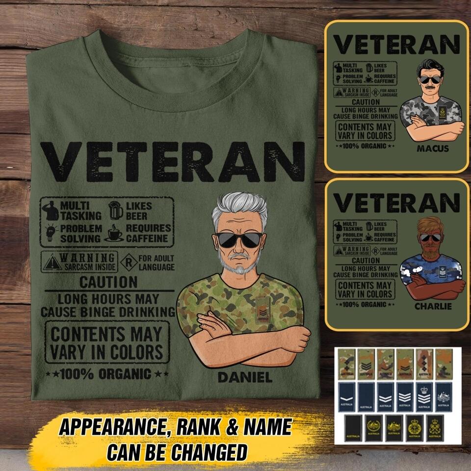 Personalized Australian Veterans/Soldier Tshirt Printed 22JUY-HC06