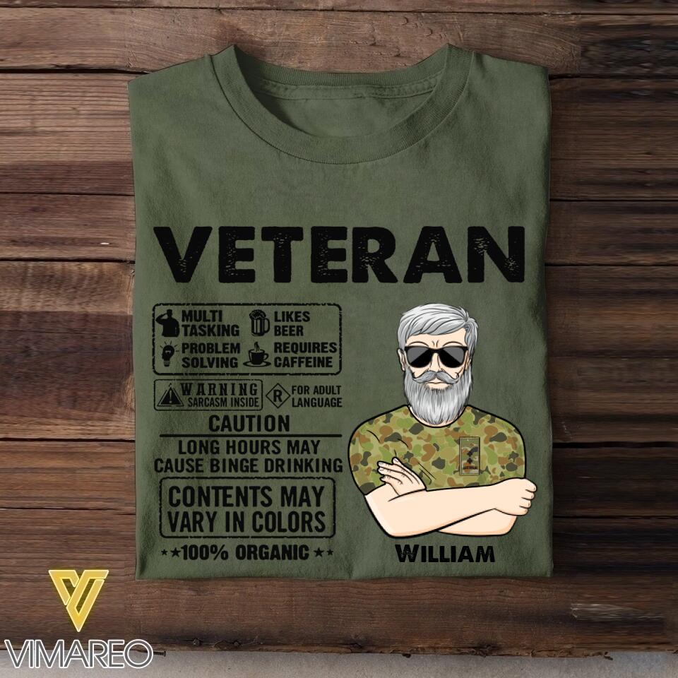 Personalized Australian Veterans/Soldier Tshirt Printed 22JUY-HC06