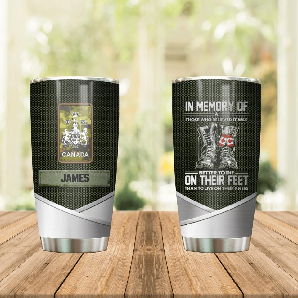 Personalized Canadian Veteran/ Solider Lest We Forget or In Memory Tumbler Printed QTDT0707