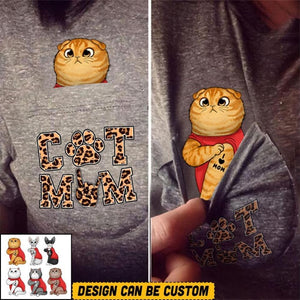 Personalized Cat Mom Leopard Pocket Tshirt 3D Printed QTVQ0807