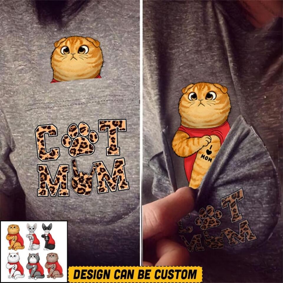 Personalized Cat Mom Leopard Pocket Tshirt 3D Printed QTVQ0807