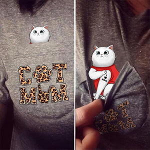 Personalized Cat Mom Leopard Pocket Tshirt 3D Printed QTVQ0807