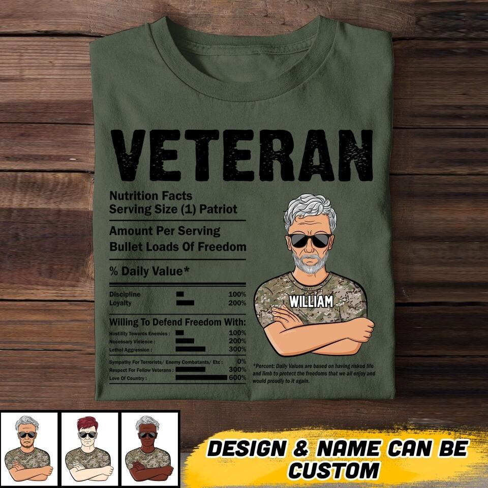 Personalized US  Veteran Nutrition Facts Tshirt Printed QTVQ1207