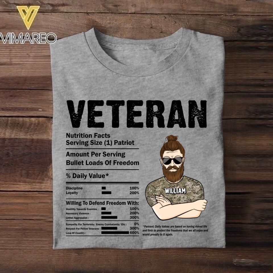 Personalized US  Veteran Nutrition Facts Tshirt Printed QTVQ1207