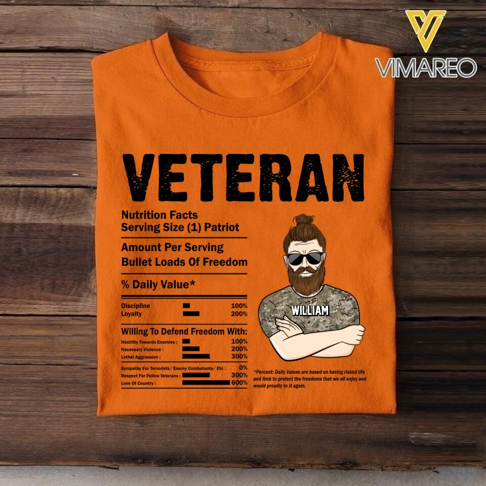Personalized US  Veteran Nutrition Facts Tshirt Printed QTVQ1207
