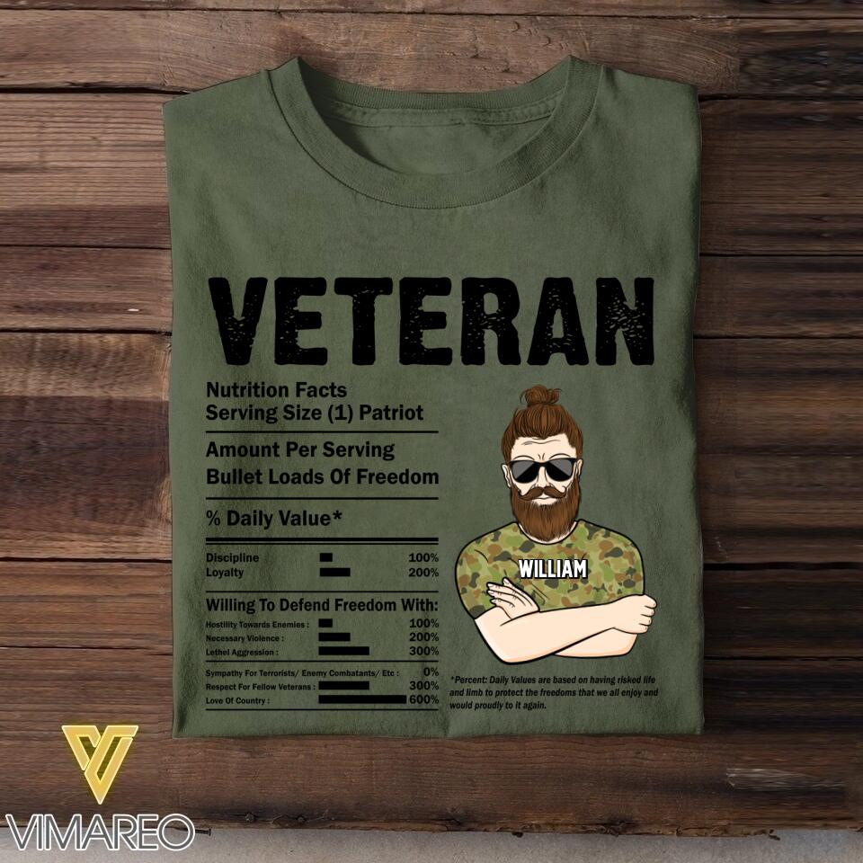 Personalized Australian Veteran Nutrition Facts Tshirt Printed QTVQ1207