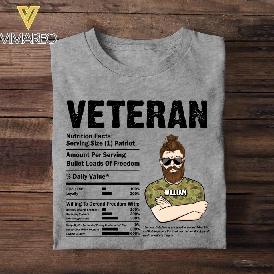 Personalized Australian Veteran Nutrition Facts Tshirt Printed QTVQ1207