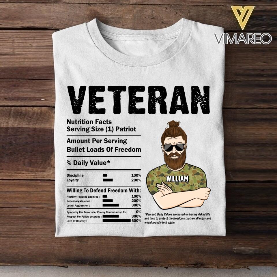 Personalized Australian Veteran Nutrition Facts Tshirt Printed QTVQ1207