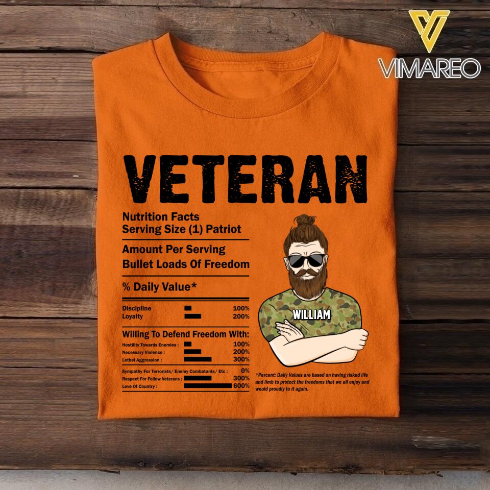 Personalized Australian Veteran Nutrition Facts Tshirt Printed QTVQ1207