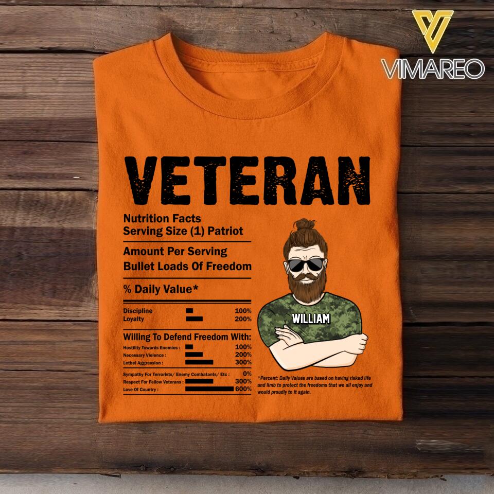 Personalized Canadian Veteran Nutrition Facts Tshirt Printed QTVQ1207