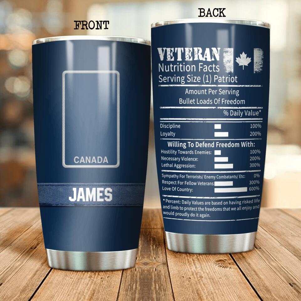 Personalized Canadian Airforce Veteran Nutrition Facts Tumbler Printed QTDT1207