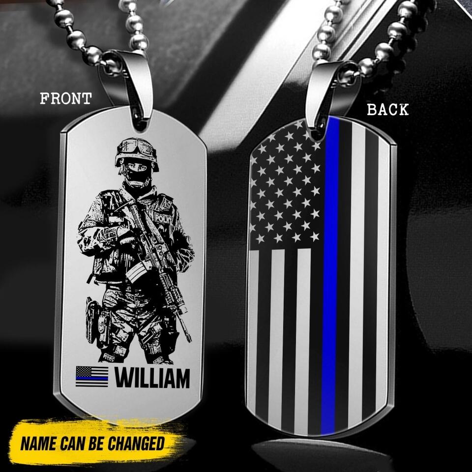Personalized US Veteran/ Solider Blue Line Necklaces Printed QTDT1307