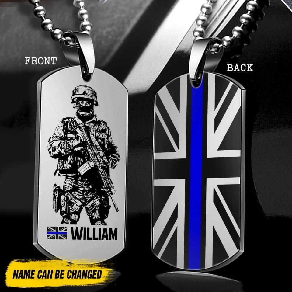 Personalized UK Veteran/ Solider Blue Line Necklaces Printed QTDT1307