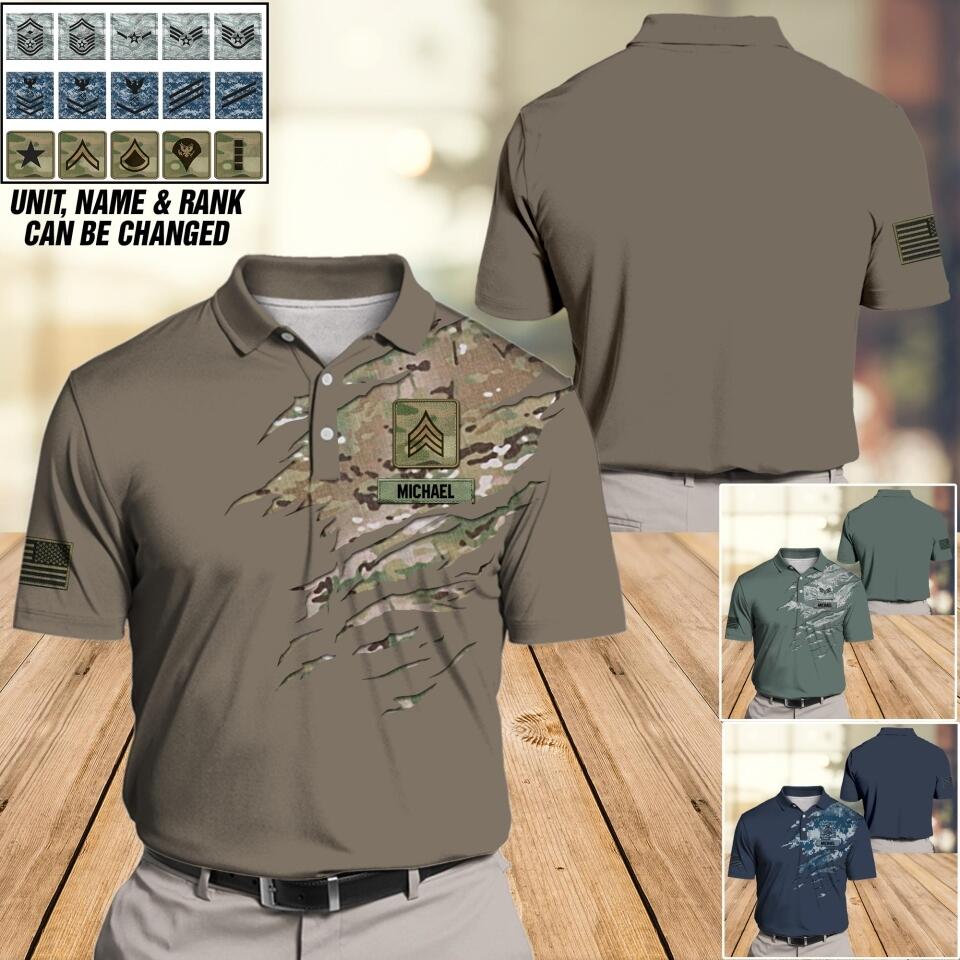 Personalized Us Veteran/ Solider Camo Polo Shirts 3D Printed QTDT1307