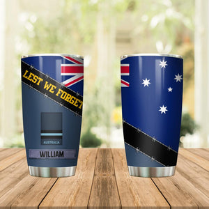 Personalized Australian Veteran/ Solider Lest We Forget Tumbler Printed QTDT0507