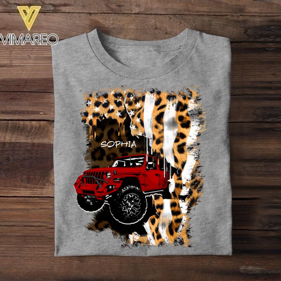 Personalized Jeep Leopard Criss Cross Tank Or Tshirt Printed QTDT1407