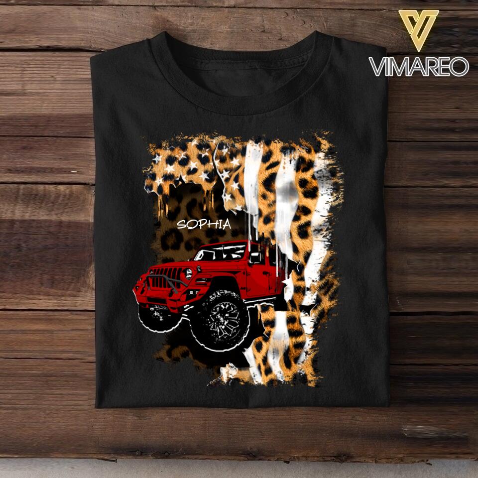 Personalized Jeep Leopard Criss Cross Tank Or Tshirt Printed QTDT1407