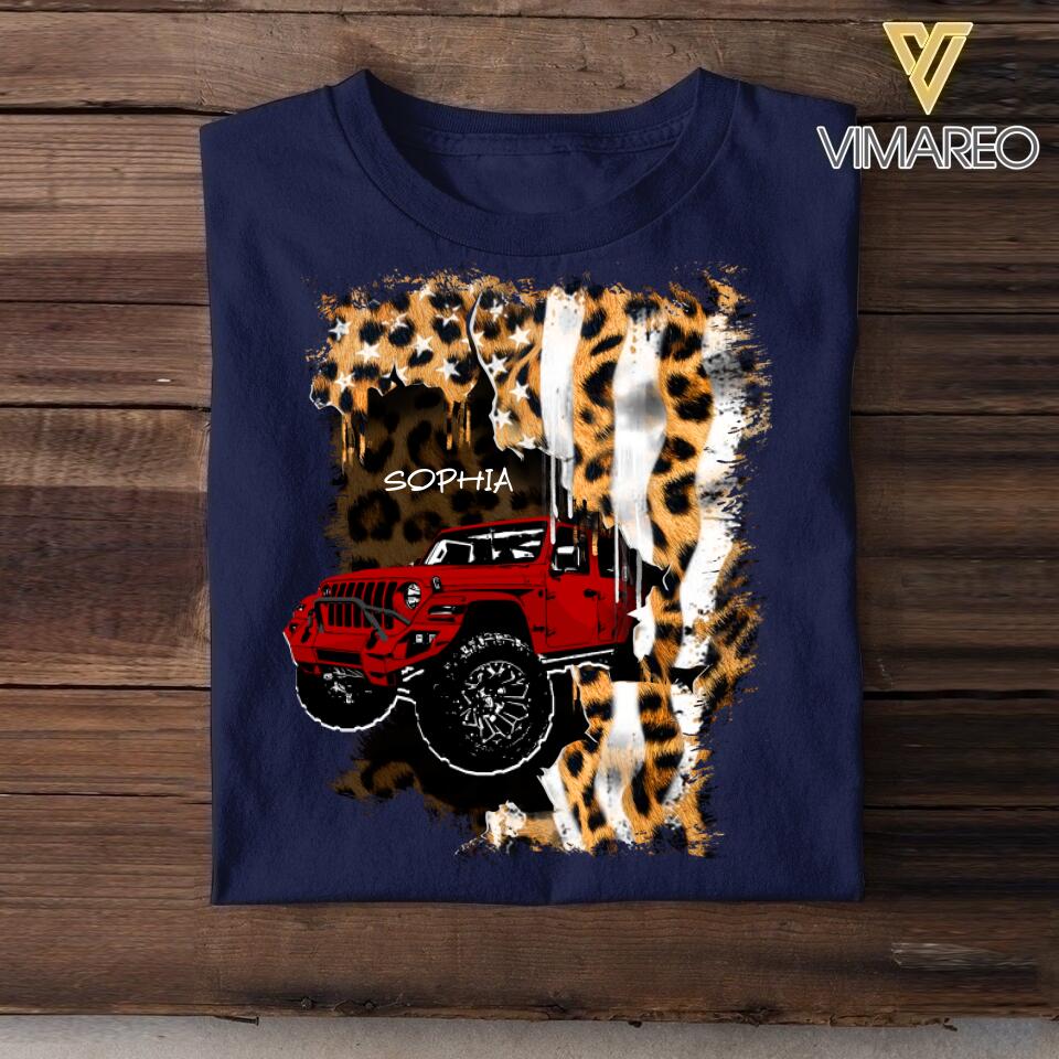 Personalized Jeep Leopard Criss Cross Tank Or Tshirt Printed QTDT1407