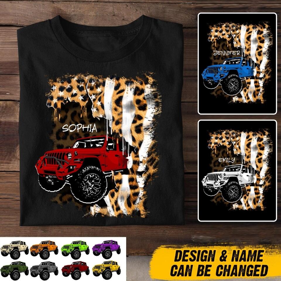 Personalized Jeep Leopard Criss Cross Tank Or Tshirt Printed QTDT1407