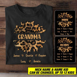 Personalized Grandma Auntie Kid Name Sunflower Leopard Tshirt Printed QTHC1407